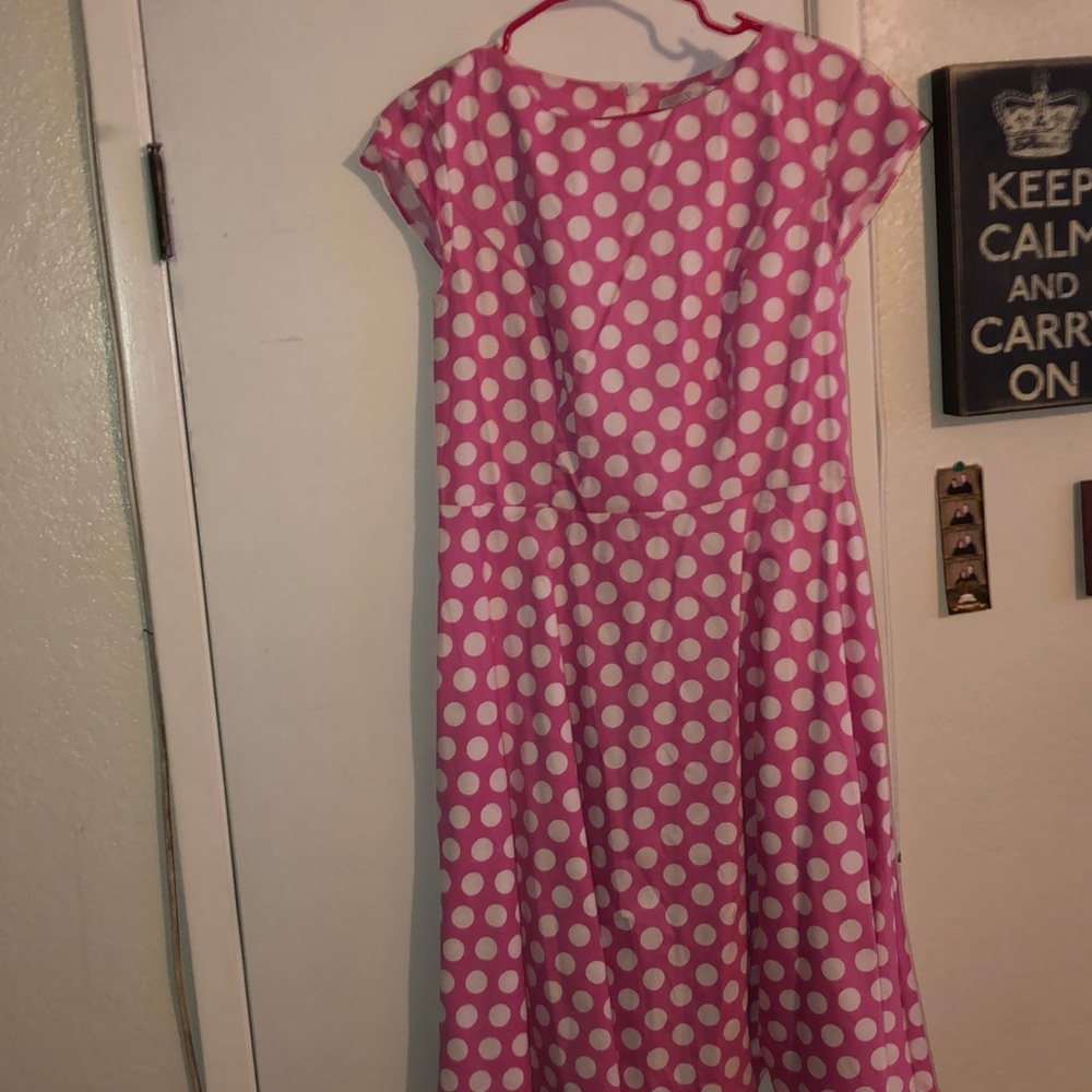 Pink and white polka dot dress